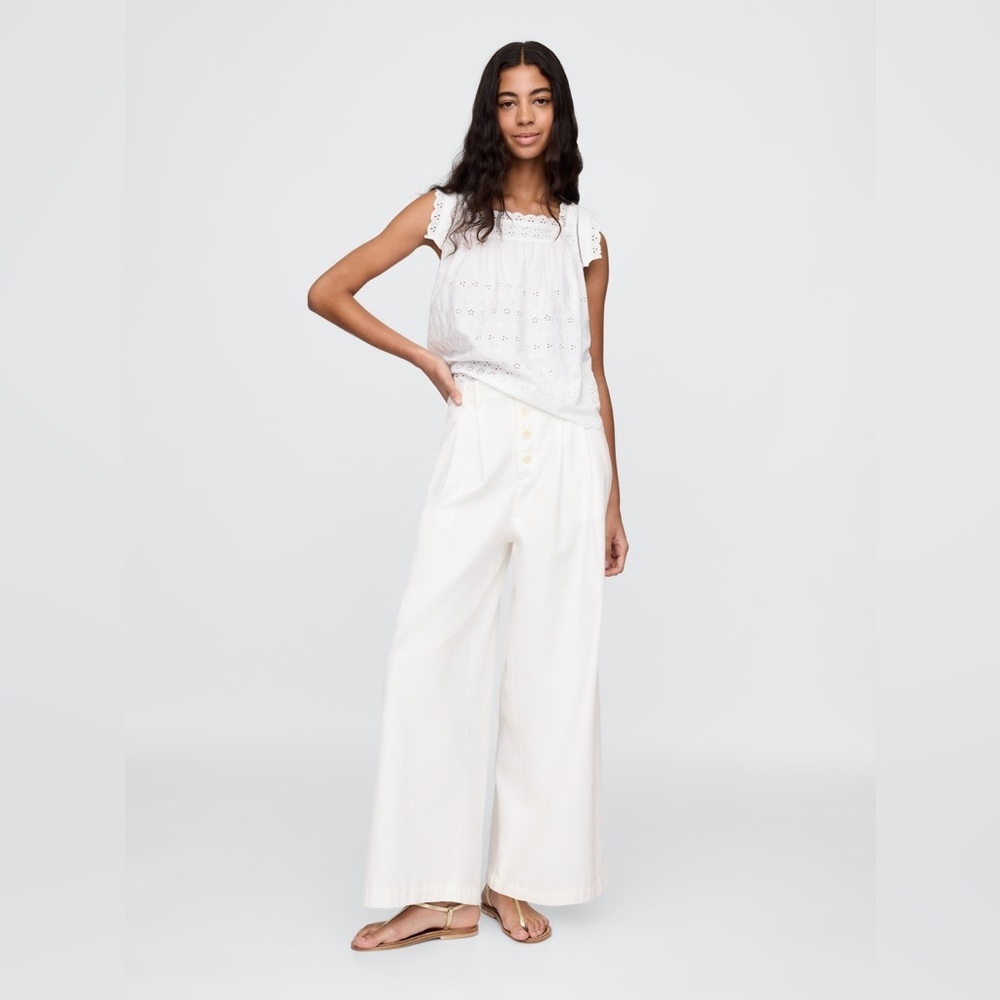 NEW! Gap × DÔEN White High Rise Wide Leg Pleated Trousers